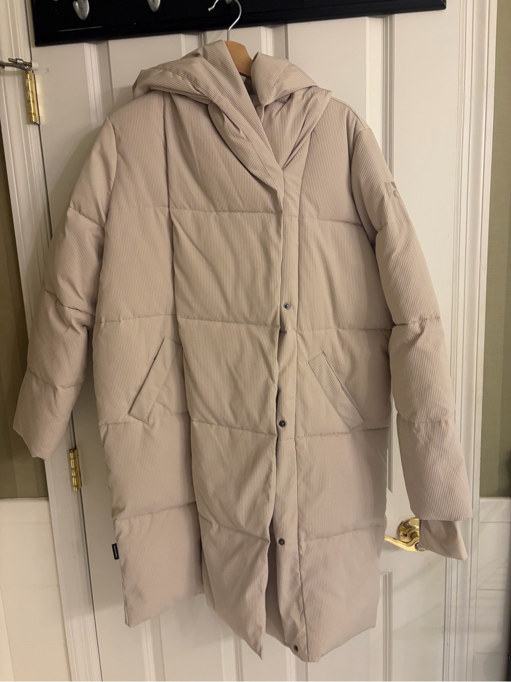 Frank & Oak Beige Long Hooded Puffer Coat